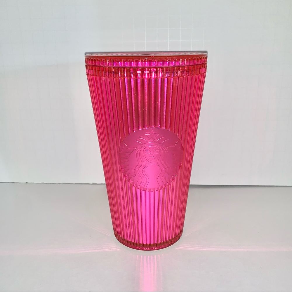 Starbucks 2023 Summer Pleated Dragonfruit Neon Pink Magenta Tumbler 16 oz